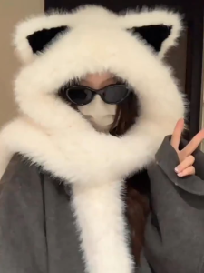 Mũ Lông Gấu Mùa Đông Ấm Áp Siêu Cute Dày Dặn