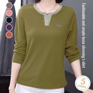 Early Autumn Loose Long Sleeves T-Shirt Round Neck Pure Cotton Basic Plain Bottoming Shirts Fashion Casual Plus Size Tops
