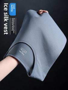 Mens Ice Silk Thin Sport Vest Summer Quick Dry Sleeveless Fitness Running Crossbar Shoulder Top T-Shirt Sweatshirt