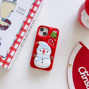 3D Telescopic Stand Cartoon Christmas Snowman Silicone Phone Case for iPhone 17 16 15 14 13 Pro Max Air Casing Red Soft Silicone Cover for iPhone 17 Pro Max Case