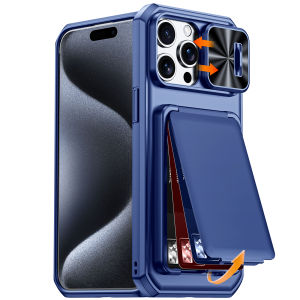 For iPhone 17 Pro/18 Pro Case Build-in Military Grade Drop Protectionwith RFID Blocking Card Holder Phone Case-Blue