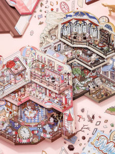 Large Size 3D Micro Scene Simulation Storage Sticker Handmade Collage Landscape Design Multi-layer Foldable Dollhouse Decor