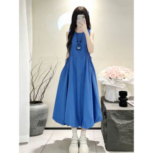 ZHENMANZI | French Blue Sleeveless Waist-defining Bud-style Long Dress