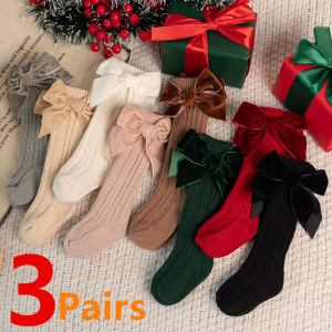 Spring Autumn Baby Girls Big Bowknot Knee High Socks Kids Cotton Solid Leg Warmers Toddler Long Princess Sock For 0-5Years