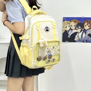 Cute Cartoon Large Capacity Backpack for Girls Students with Five Biji Cards Kawaii Style School Bag Soft Shoulder Straps