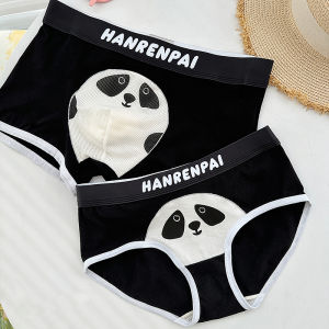 ชุดกางเกงบ็อกเซอร์ผ้าฝ้ายแท้ลายแพนด้าสุดน่ารักสำหรับคู่รัก ชุดกางเกงขาสั้นผ้าไหมน้ำแข็งสำหรับผู้หญิง กางเกงบ็อกเซอร์ทรงหัวเหลี่ยมสำหรับผู้ชาย