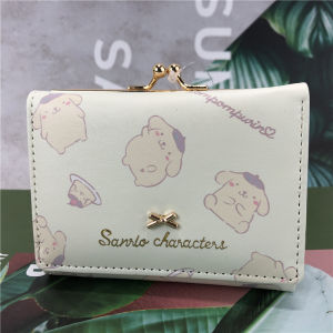 New Kurokos Short Folding PU Wallet for Women Casual Style Cartoon Print Multi-Functional Card Holder Snap Button Closure