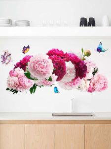 Self-Adhesive Wall Stickers Peony Flower Decorative Paper Waterproof PVC Living Room Bedroom Decoration Privacy Covering