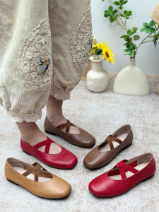 Handmade Genuine Leather Womens Shoes Spring 2025 New Vintage Casual Mary Jane Slip-On Loafers Soft Leather Comfortable