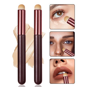 2 Chiếc Đầu Tròn Bộ Cọ Môi Lông Mềm Che Khuyết Điểm Son Môi Di Động Đa Năng Dụng Cụ Trang Điểm Tay Cầm Gỗ Sợi Len