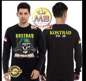 Baju Kaos TNI AD Kostrad Lengan Panjang Longsleeve Baju Atasan Pria Kaos Oblong Dewasa Laki-laki