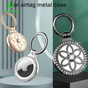FLOVEME For Airtag Case Shiny Diamond Metal Case Air Tag Case Lucky Flower Shape for Airtag Glitter Deluxe Plating Case With Keych