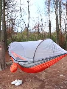 1Pcs Summer Outdoor Camping Hammock with Mosquito Net Automatic Quick Opening Hanging Hammocks Fabric Hanging Sleeping Swing Bed