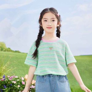 Striped Cherry Decorated Round-neck Short-sleeved T-shirt