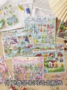 Mr.paper | Mr.Paper 4 Gói Matte PET 3D Mini Cảnh Dán Hình Dán Chống Thấm Nước Phong Cảnh Mùa Hè Tự Làm Đồ Dùng Cho Tạp Chí Sổ Lưu Niệm Cắt Dán