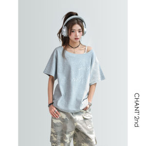 CHANT2nd | Letter Print Off-Shoulder Slim Fit Loose T-Shirt