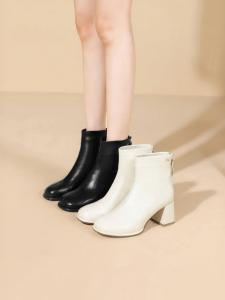 Josiny | French Style Coarse Heeled Boots Round Toe For Petite Slimming