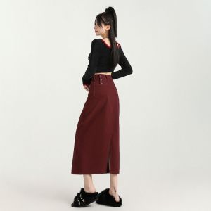 puella | Vintage High-Waist Straight Slit Flattering Denim Skirt