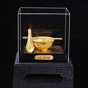 Gold Alloy Bowl And Chopsticks Display Piece Velvet Sand Gold Plated Home Decor Modern Minimalist Style Business Gifts