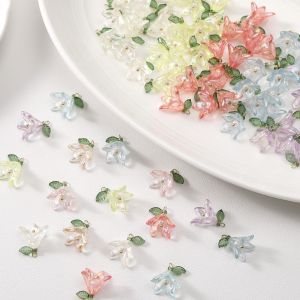 2/10pcs/bag 16x17mm Acrylic Lily Pearl Pendant For DIY Bracelet Necklace Earring Keychain Craft Jewelry Making Accessories