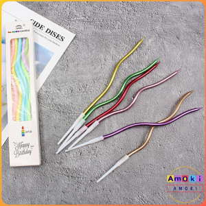 Amoki 6pcs Colorful Spiral Candle Twisty Birthday Candles for Birthday Wedding Party and Cake Decoration