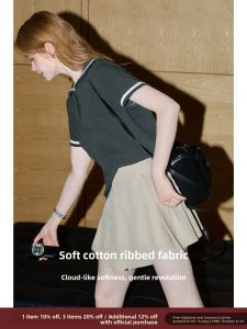 KUHNMARVIN Sweet College Style Short Sleeve T-Shirt Womens Summer New Navy Collar Half Sleeve Top Korean Style Cotton Blend