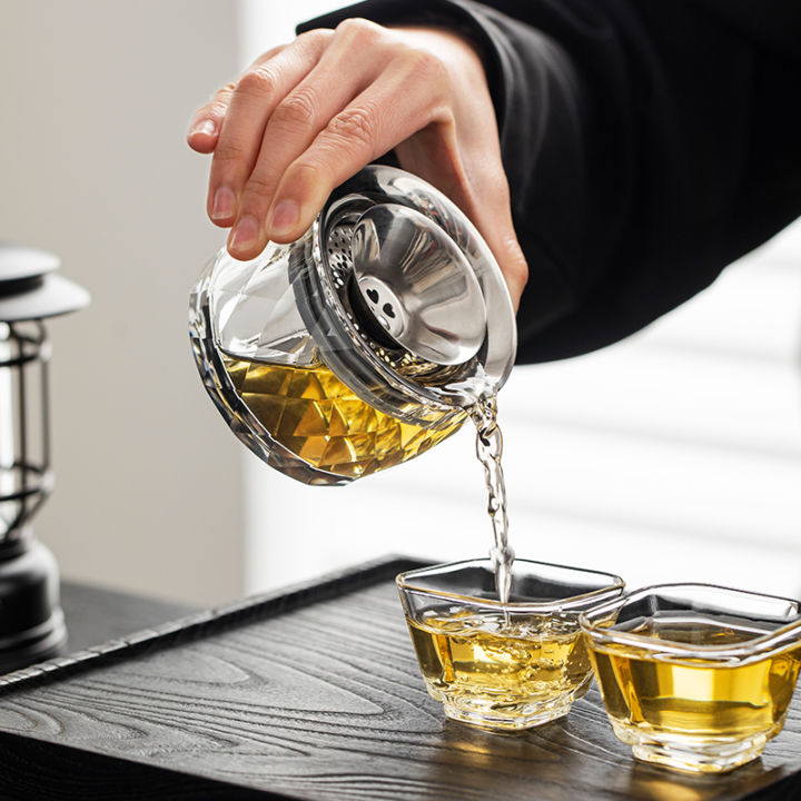 Nordic Style 360 Degree Crystal Glass Tea Pot Stainless Steel Filter ...