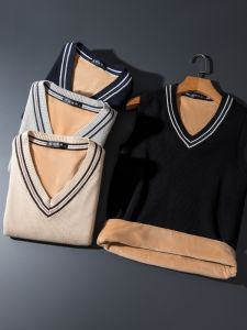 Dày Dặn Lông Cừu Mùa Thu Mùa Đông Áo Vest Nam Áo Len Dệt Kim Cộc Tay Không Tay Cổ Chữ V Trái Tim Ấm Áp Áo Chui Đầu Thoải Mái Phong Cách Đại Học Màu Tinh Khiết