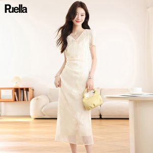 puella | Đầm Qipao Phong Cách Trung Quốc Đính Nút Ngọc Trai Thêu Mùa Hè