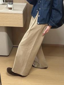 Khaki Wide Leg Slimming Work Pants Womens 2025 Super Cute Autumn plus Size Lazy Loose Feelings Pants Casual High Waist Zipper Cotton