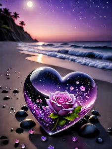 1000pcs Jigsaw Puzzle with Heart-Shaped Pieces - Large Beach Sunset with Starry Night Sky & Sand Purple Ocean Suitable for Ad