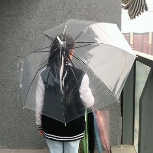 8 Ribs Clear Transparent Umbrella Semi Auto J Hook Handle Anti UV Rainproof Parasol / Payung Lut Sinar
