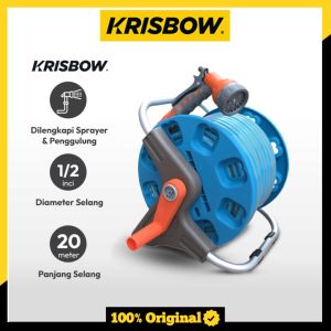 Krisbow Selang Air Dengan Alat Penggulung 1/2inci X 20m - Biru