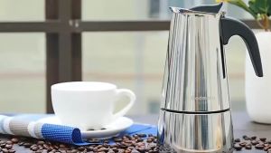 COD Moka Pot Stainless Steel Espresso Maker Teko Kopi Mokapot Coffee Maker Tahan Panas 6 Cups 300ml