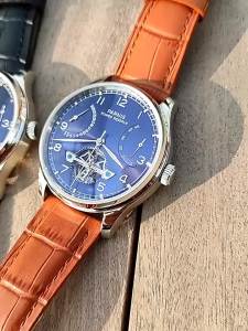 Nam 42MM Parnis Đồng Hồ Cơ Tự Động Chống Thấm Nước Đồng Hồ Đeo Tay Với Seagull ST25 Phong Trào Tourbillon Dây Da Vỏ Thép Không Gỉ