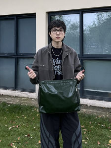 NIN Design Pu Large Capacity Schoolbag Ins Shoulder Soft Leather Shoulder Bag Men and Women Retro Document Postman Tote Big Bag