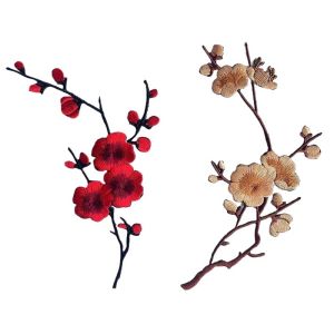 17*8CM /Fabric Plum Blossom Applique Patch Thermocollant Clothes StickersFlower Embroidered Iron On Patches For DressClothing