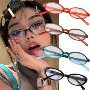 Y2K Retro Oval Narrow Square Frame Plain Glass Eyeglass Girls Outdoor Fashion Wear Seaside Driving Glasses Anti-blue Eyeglasses