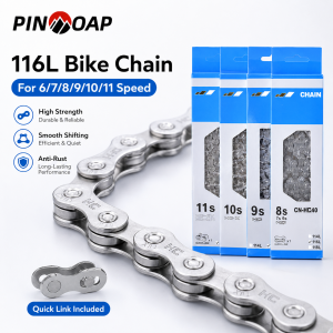 PINMOAP 6/7/8/9/10/11 Speed Bike Chain 116l Road Bicycle Chain Replacement Smooth Gear Shift Wear Resistant Easy Install Parts
