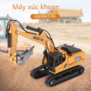 Huina 1811 Tỉ Lệ 1:60 Kim Loại Hợp Kim Máy Khoan Máy Xúc Xe Tải Diecast Đồ Chơi Mô Hình Mô Phỏng Kỹ Thuật Xe Bánh Xích Xe Dành Cho Trẻ Em