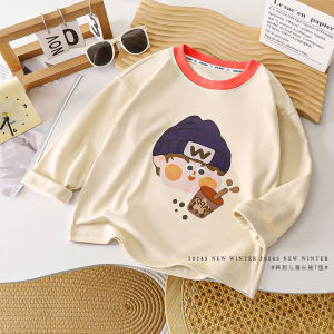 Kids Autumn Long Sleeves T-shirt Boys Girl Loose Western Style Coat Top round Neck Autumn Wear Bottoming Shirt 80-160