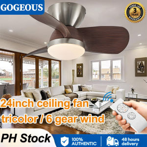 GOGEOUS NEW 24inch ceiling fan with light modern ceiling fan with led light tricolor dimming 6 gear wind wooden ceiling fan with lights and remote control mute fan light ceiling fans for living room bedroom dinning garage