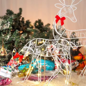 Iron Art Elk Deer Christmas Garden Decoration With LED Light Glowing Glitter Reindeer Outdoor Iron Moose Xmas Home Outdoor