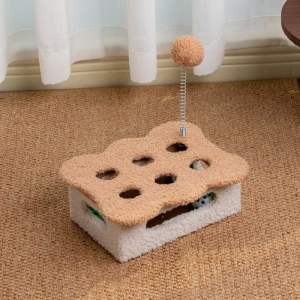 Cheese & Biscuit Shaped Cat Spring Toy Soft Plush Interactive Hole Digging Toy with Bell Balls and Mini Mouse Ornament Self-play Entertainment Intelligence Training Toy to Relieve Boredom Release Extra Energy for Kittens and Adult Indoor Cats