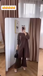 Setelan Tunik Kekinian Knit Premium Mayya Set LD 110cm PJ Celana 90cm Ada Saku Kancing Busui Simpel Modis