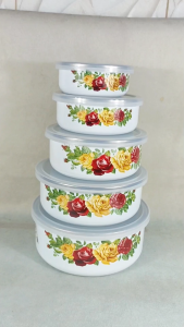 Mixing Bowl MAngkok Jadul Klasik Enamel Motif Bunga Maspinon