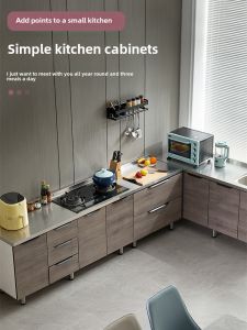 Simple Stainless Steel Kitchen Cabinet Storage Cabinet Bowl Cabinet Gas Stove Cabinet Integrated Cabinet Home Use