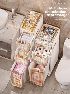 No-Install Bathroom Vanity Storage Shelf Drawer Toilet Gap Cabinet Universal Storage Organizer Kitchen Bathroom Wall Mounted