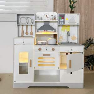 BabyHouse Wooden Kitchen Playset (WATER + SOUNDS + LIGHT) with accessories