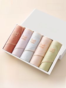 Pure Cotton Antibacterial Womens Underwear Breathable Seamless Mid-Waist Floral Embroidery Short Pants Comfortable Briefs